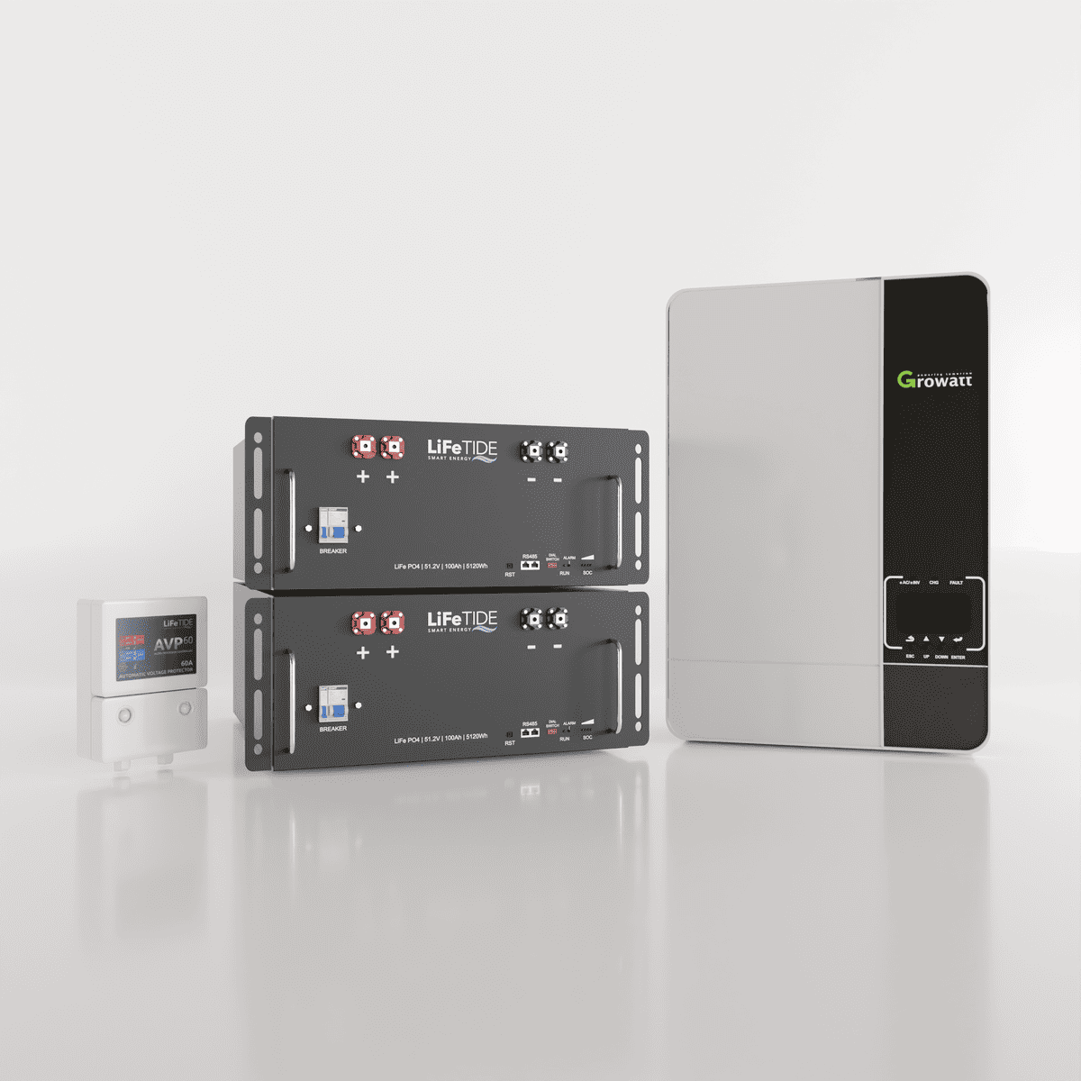 5kw-Battery-Backup-Kit-Growatt-SPF-5000-ES-Inverter-2x-5120wh-lithium-iron-batteries-South-Africa 5kW Growatt Load Shedding Kit. 2x 5120Wh Solar Lithium Battery. Growatt SPF5000 ES Inverter for Sale. Battery Backup Kit