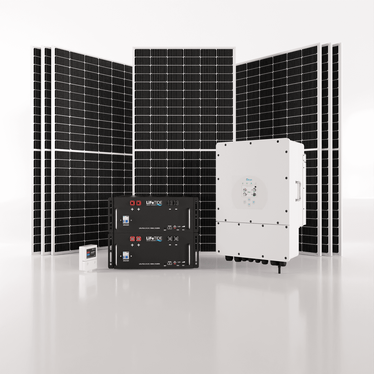12kW-Deye-Solar-System-5120Wh-LiFePO4-Batter-JA-Solar-Panels Deye 12kW Solar System. 2x 5120Wh LiFePO4 Batteries For Solar. Deye Hybrid Inverter. 7x 460W BiFacial JA Solar Panels. Hybrid Solar System for Sale South Africa.