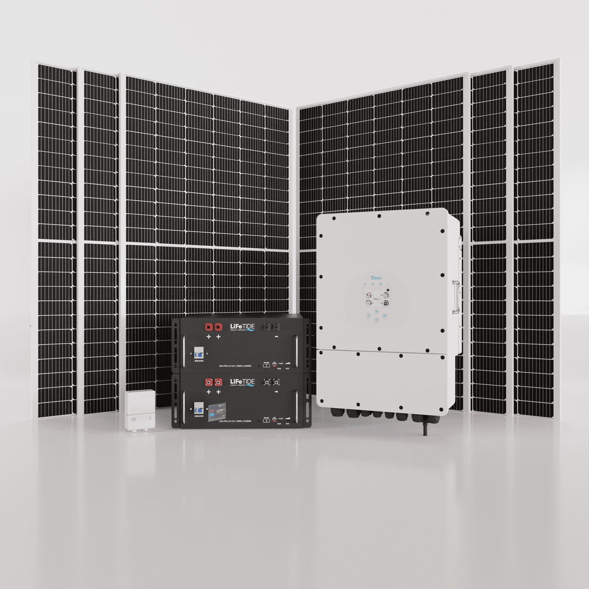 12kW-Deye-Solar-System-5120Wh-LiFePO4-Batteries-565W-JA-Solar-Panels Deye 12kW Solar System. 2x 5120Wh Lithium Phospahte Batteries for Solar. Deye Hybrid Inverter. 6x 565W BiFacial JA Solar Panels. Hybrid Solar System for Sale South Africa.