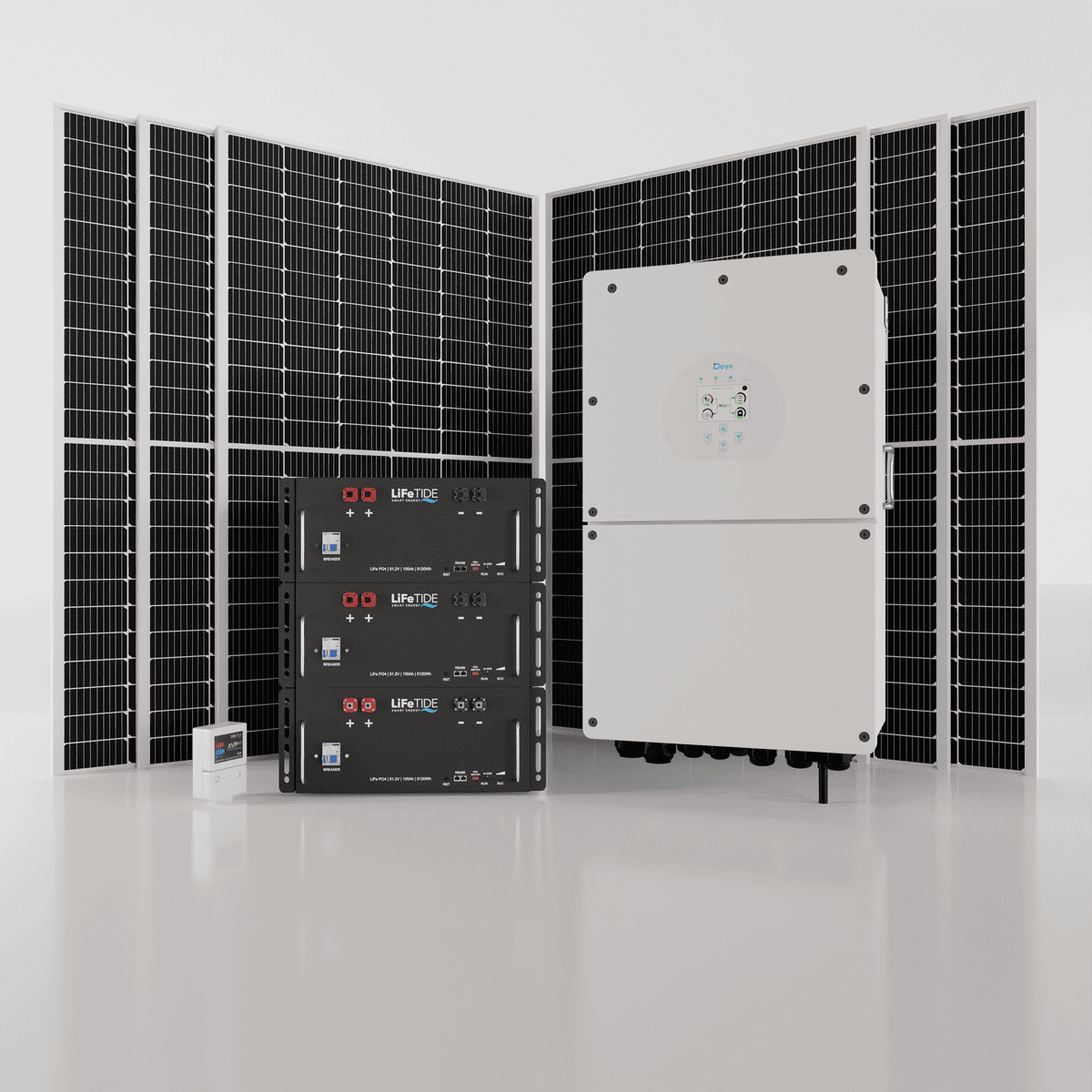 16kW-Deye-Solar-System-5120Wh-LiFePO4-Batteries-565W-JA-Solar-Panels 16kW Deye Hybrid Solar System. 3x 5120Wh Lithium Batteries. Deye Hybrid Inverter for Sale. 6x 565W BiFacial JA Solar Panels.
