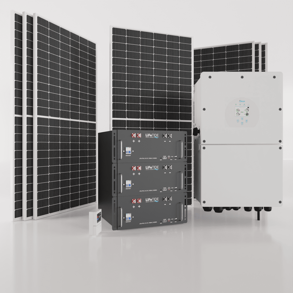 16kW-Deye-Solar-System-5120Wh-LiFePO4-Battery-460W-JA-Solar-Panels-South-Africa 16kW Deye Solar System. 3x 5120Wh Lithium Batteries LiFePO4. Deye Inverter for Sale. 7x 460W BiFacial JA Solar Panels. Hybrid Solar System for Sale South Africa.