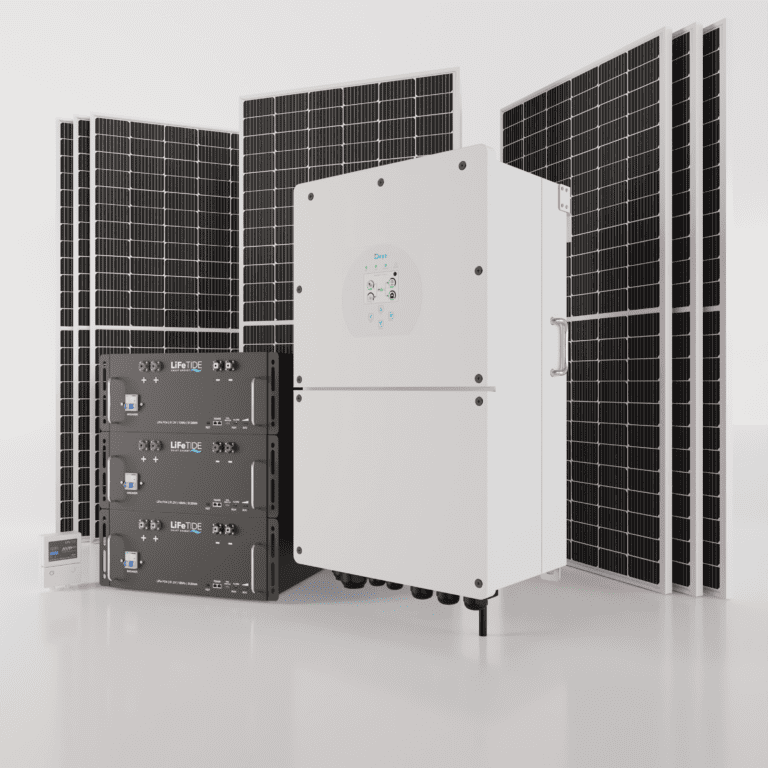 16kW Deye Solar System. 3x 5120Wh Lithium Phosphate Batteries. Deye Hybrid Inverter for Sale. 7x 460W BiFacial JA Solar Panels.