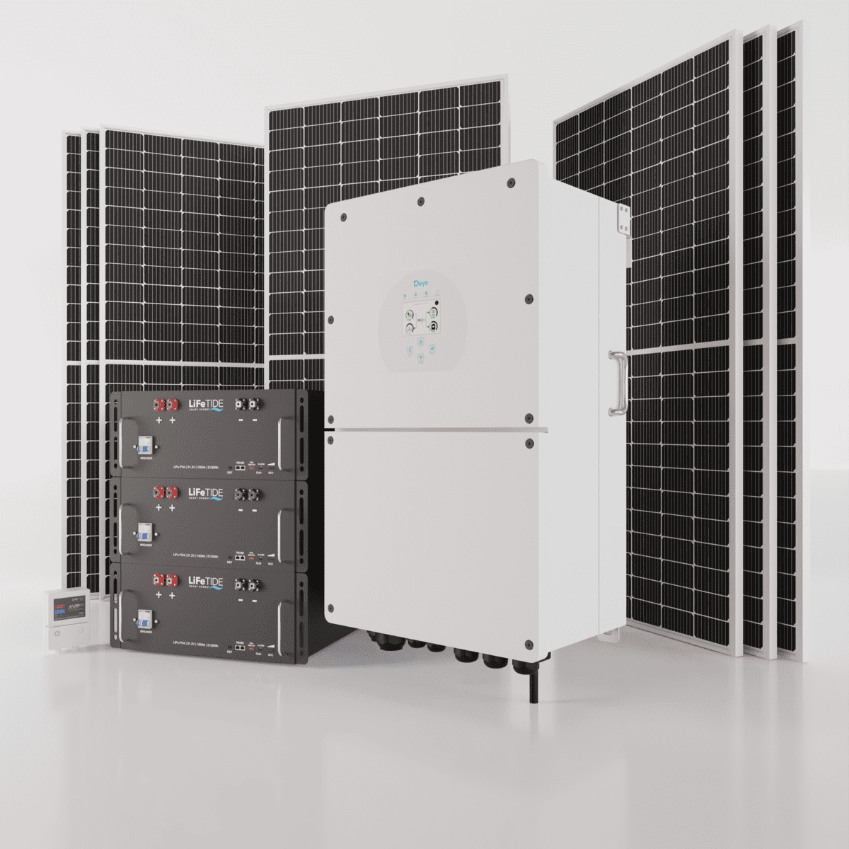 16kW-Deye-Solar-System-for-Sale-5120Wh-LiFePO4-Battery-460W-JA-Solar-Panels 16kW Deye Solar System. 3x 5120Wh Lithium Phosphate Batteries. Deye Hybrid Inverter for Sale. 7x 460W BiFacial JA Solar Panels.