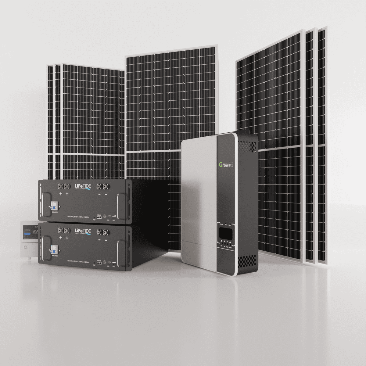 5kW-Growatt-Solar-System-2x-5120Wh-Lithium-Phosphate-Batteries-Hybrid-Inverter-460W-JA-Solar-Panels -South-Africa 5kW Growatt Solar System. 2x 5120Wh LiFePO4 Batteries for Solar. Growatt SPF 5000 ES Inverter. 7x 460W JA Solar Panels. Solar System for Sale South Africa.