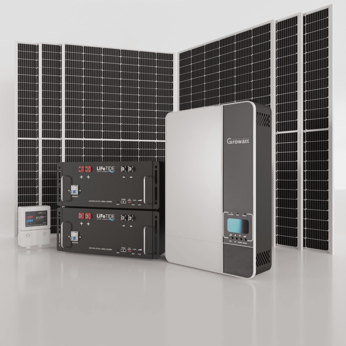 5kw-Growatt-SPF5000-Solar-System-for-Sale-5120Wh-LiFePO4-Batteries-565W-JA-Solar-Panels 5kW Growatt Solar System. 2x 5120Wh Lithium Batteries for Solar LiFePO4. Growatt Inverter. 6x 565W BiFacial JA Solar Panels. Solar System for Sale South Africa.