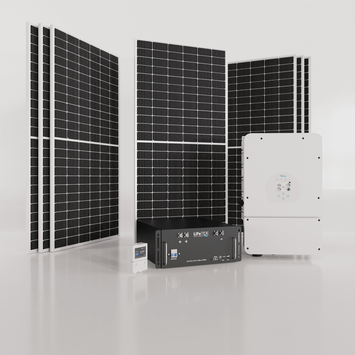 8kW-Deye-Solar-System-for-Sale-5120Wh-Lithium-Phosphate-Battery-Hybrid-Inverter-460W-JA-Solar-Panels 8kW Deye Solar System. 5120Wh LiFePO4 Battery for Solar. Deye Inverter for Sale. 7x 460W BiFacial JA Solar Panels. Hybrid Solar System for Sale South Africa.