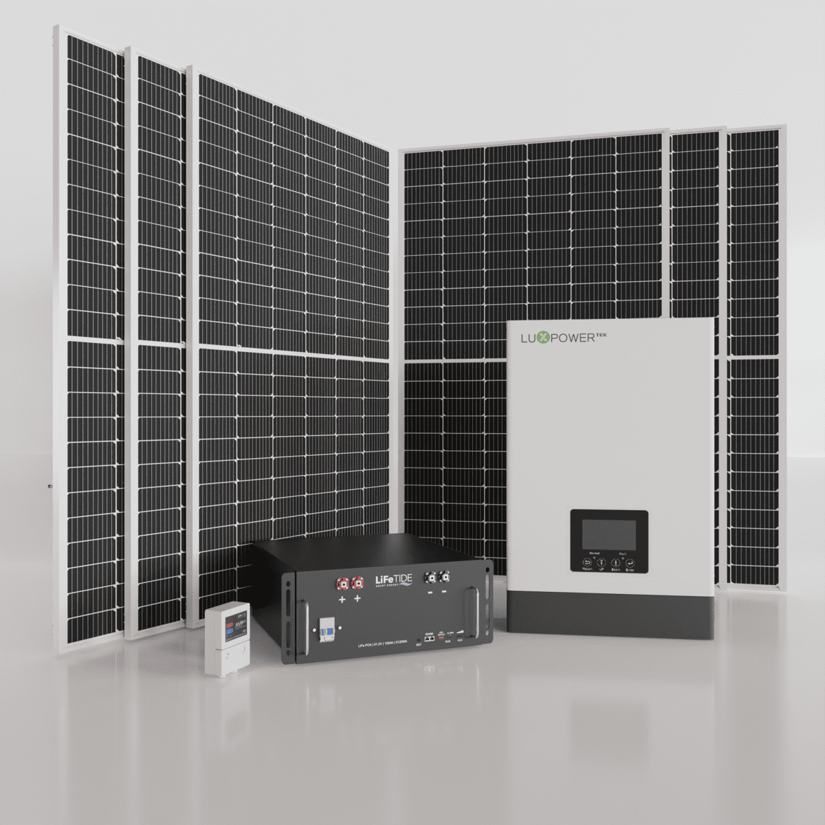 LUXPOWER 5KW ONE BAT + PANELS 565_LEFT 5kW LuxPower Solar System. 5120Wh 100ah Lithium Battery for Solar. LuxPower Inverter. 6x 565W JA Solar Panels. Hybrid Solar System for Sale South Africa.