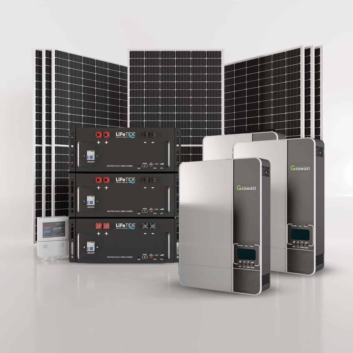 15kW-Growatt-Solar-System-3x-5120Wh-Lithium-Phosphate-Batteries-Hybrid-Inverter-460W-JA-Solar-Panels